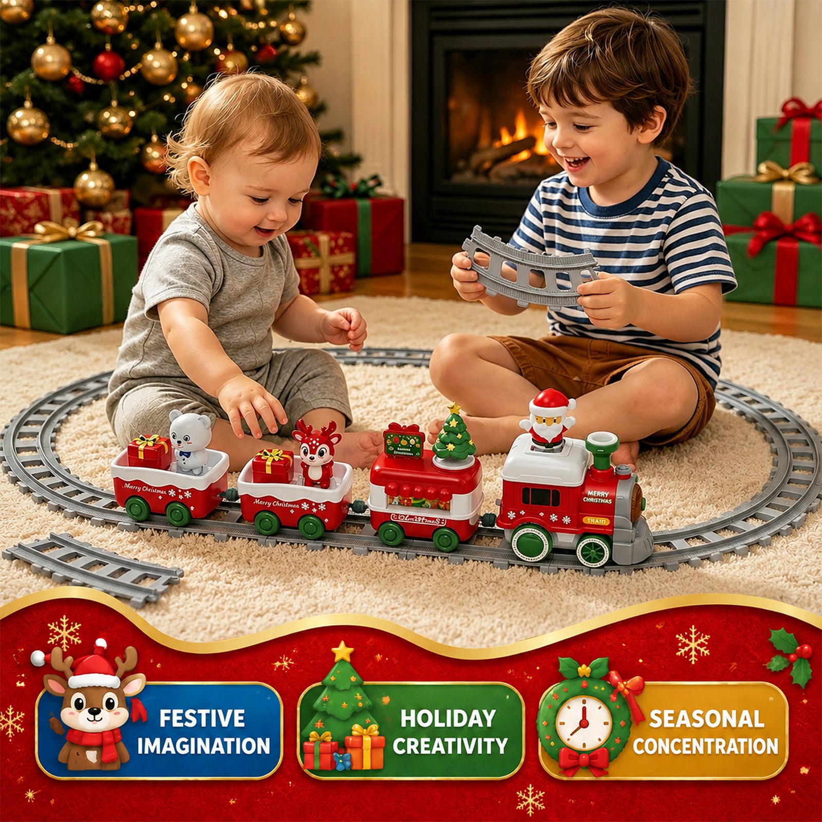 Dimoarch Christmas Train Set Toy for 2 3 4 Year old