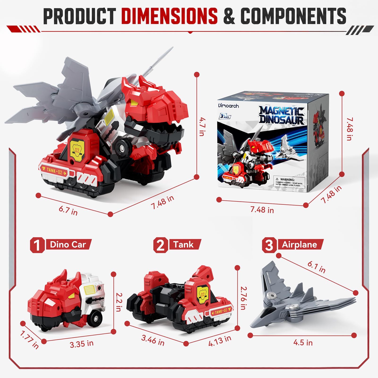 Dimoarch 3-in-1 Collision Transforming Dinosaur Car Toy