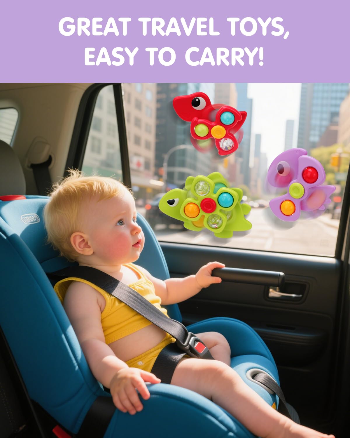 Dimoarch 3PCS Dinosaur Suction Cup Toys for 1-3 Year Old Boys Girls